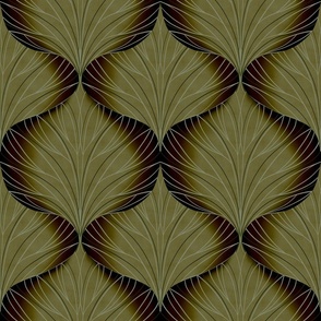 Seamless pattern with a minimalist leaf pattern in dark yellow colors. 
