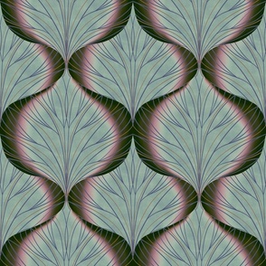 Seamless pattern with a minimalist leaf pattern in blue-green colors