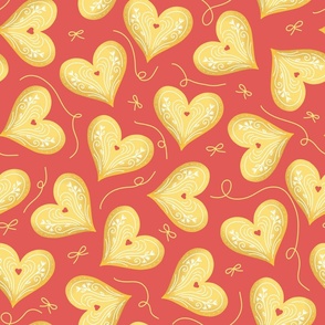 Golden Hearts on Red Canvas - A Romantic and Elegant Pattern