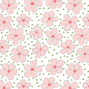 Pink Ditsy with Green Polka Dots