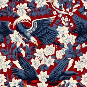 Majestic Eagles and Floral Harmony Seamless Pattern