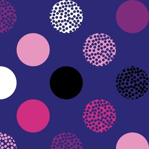Pink, Purple, Black and White Polka Dots on Blue - Large
