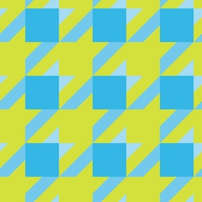 Happy Houndstooth in Cyan and Sky Blues on Vibrant Lime Green, medium