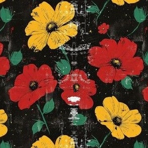 Smaller Juneteenth Black History Month Grunge Floral Red Yellow Green