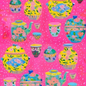 Yellow ginger jars on hot pink
