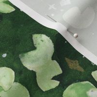 Sparkly Lily Pads with Little Frogs in Green Watercolor