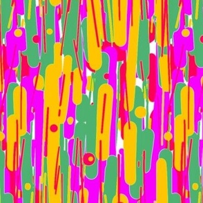 fruit sticks_colourful abstract spots and lines  of gold magenta lipstick and green