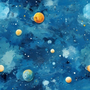 Celestial Dreams: Artistic Planetary Orbits and Stardust Seamless Pattern