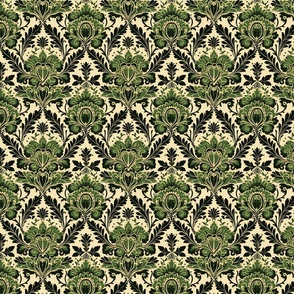 Elegant Olive Green Damask Pattern Fabric