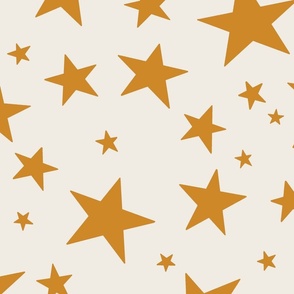 Large Scale // Star Print - Golden Yellow Stars on Cream White / Hand-drawn Star Pattern