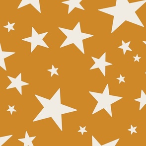 Large Scale // Star Print - Cream White Stars on Golden Yellow / Hand-drawn Star Pattern