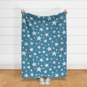 Large Scale // Star Print - Cream White Stars on Cornflower Blue / Hand-drawn Star Pattern