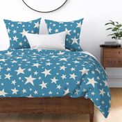 Large Scale // Star Print - Cream White Stars on Cornflower Blue / Hand-drawn Star Pattern