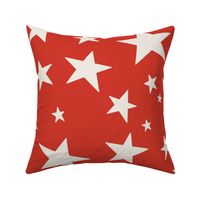 Large Scale // Star Print - Cream White Stars on Bright Red / Hand-drawn Star Pattern