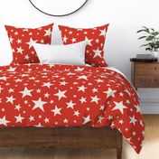 Large Scale // Star Print - Cream White Stars on Bright Red / Hand-drawn Star Pattern