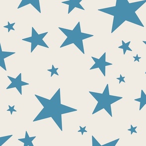 Large Scale // Star Print - Cornflower Blue Stars on Cream White / Hand-drawn Star Pattern