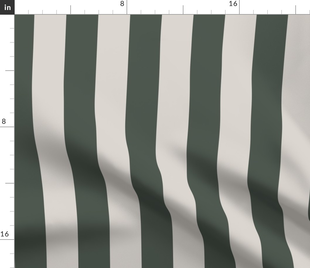 2” Vertical Stripes, Forest Green and Ecru