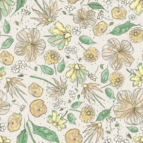 flowers in soft yellow and green