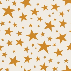 Medium Scale // Star Print - Golden Yellow Stars on Cream White / Hand-drawn Star Pattern