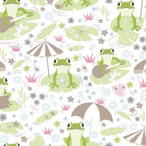 Medium / Pond Pals - Green and Pink - Frogs - Toads - Pastel Colors - Nursery - Pond - Nature - Kids - Pink - Lotus Leaf - Water Lily