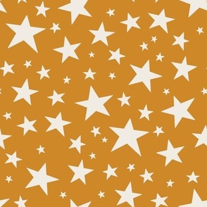 Medium Scale // Star Print - Cream White Stars on Golden Yellow / Hand-drawn Star Pattern
