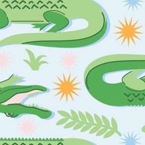 Large-Scale Alligator, Crocodile, Gator with a blue background