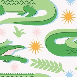 Large-Scale Alligator, Crocodile, gator design with cream background
