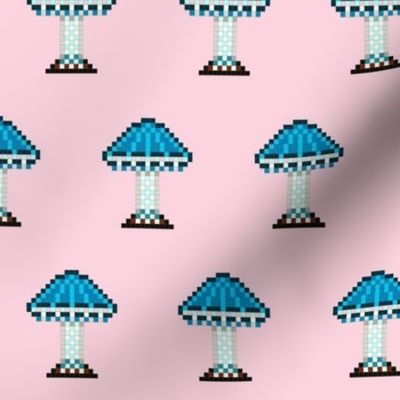 Pixie Parasol Mushroom Pixel Painting On A Pink Background