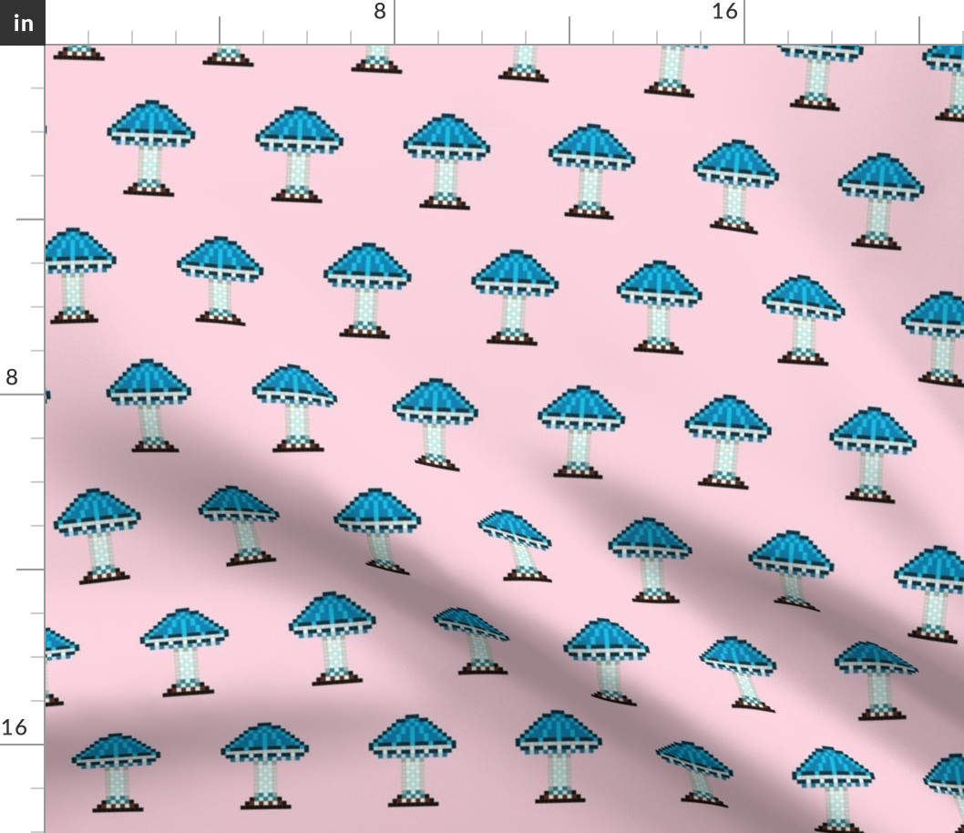 Pixie Parasol Mushroom Pixel Painting On A Pink Background