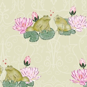 Hoppy in Love - Leap Year Frog Couple on Pistachio Green