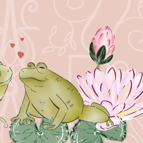 Hoppy in Love - Leap Year Frog Couple on Baby Pink - Large Scale