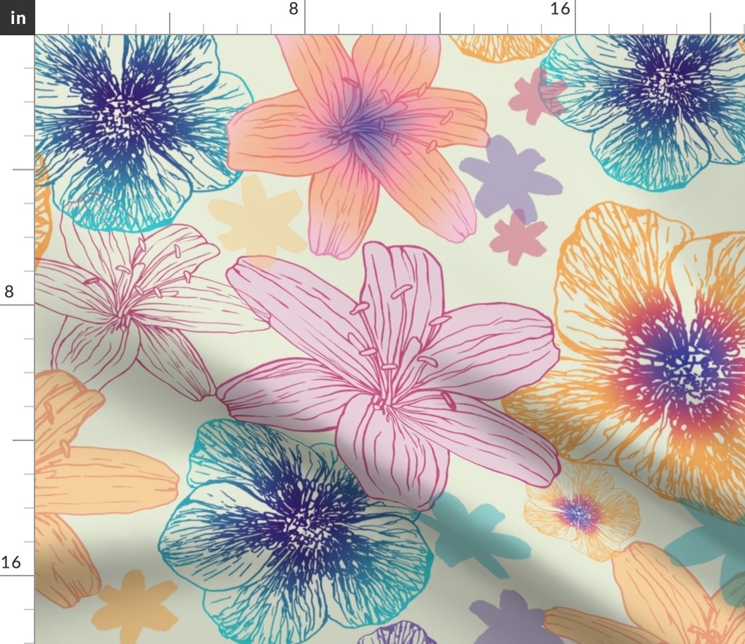 Multi Colour Floral Line Drawing