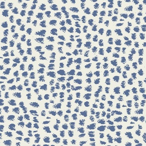 hand drawn textured spot polka dots in mid blue denim and off white