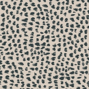 Abstract expressionist spots polka dots in dark green and ecru stone