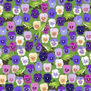 pansies and green tree frogs
