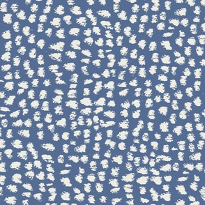 Denim blue and off white wallpaper in modern organic spot markings