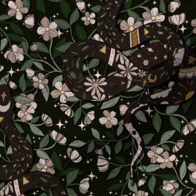 Large - Infinite Serpent Floral - Neutral At Midnight