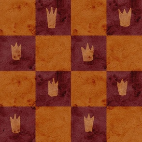 The Frog King - crowns on checkered background - gold and red
