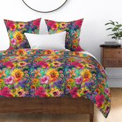 Watercolor Rainbow Multicolor Floral Flower Hibiscus Rose Lily Sunflower / Fabric / Wallpaper / Home Decor / Upholstery / Clothing
