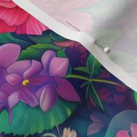 Watercolor Rainbow Multicolor Floral Flower Hibiscus Rose Lily Sunflower / Fabric / Wallpaper / Home Decor / Upholstery / Clothing