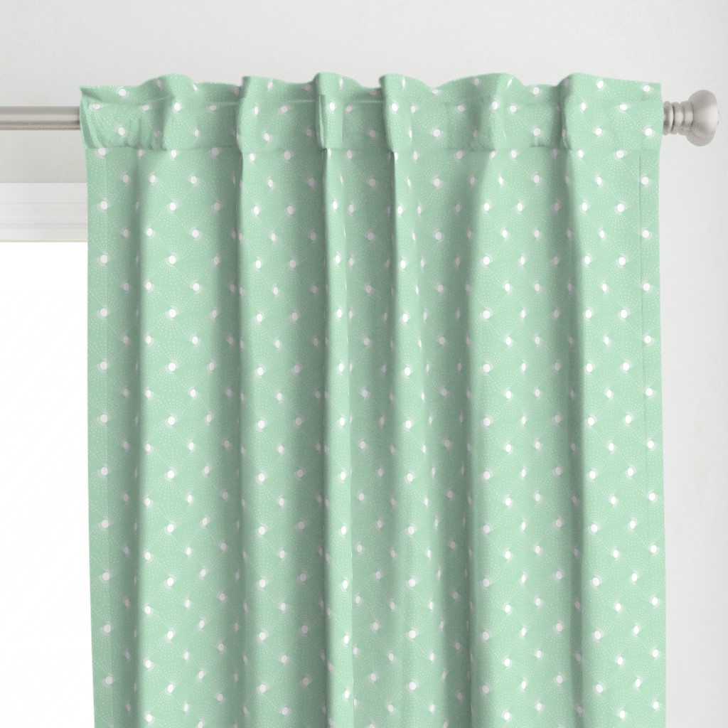 White pattern on a mint green background. Simple two-color pattern.