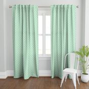 White pattern on a mint green background. Simple two-color pattern.