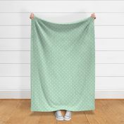 White pattern on a mint green background. Simple two-color pattern.