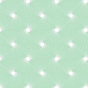 White pattern on a mint green background. Simple two-color pattern.