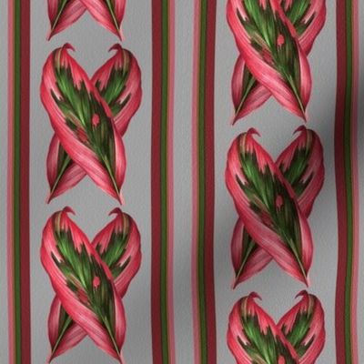 Leaves pink, rose, green, gray 4 in Bark cloth style
