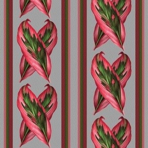 Leaves pink, rose, green, gray 4 in Bark cloth style