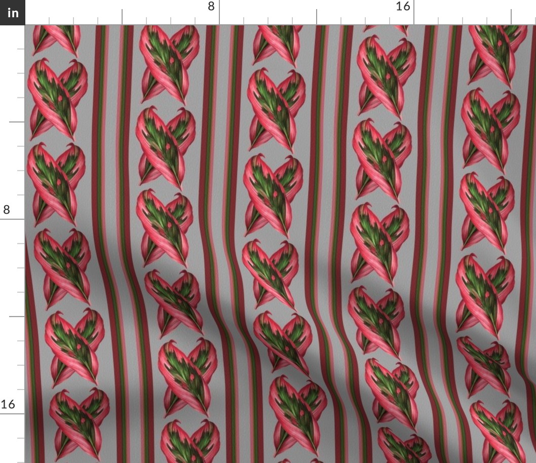 Leaves pink, rose, green, gray 4 in Bark cloth style