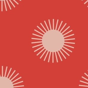 517 - Sailor Sun in bold warm coral red for kids apparel, nursery decor, children's curtains and wallpaper.