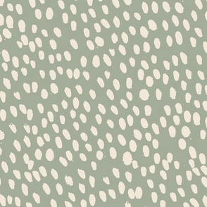 Large Scale Cream Pristine Hand Painted Dots on Desert Sage Green