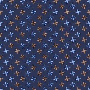 519 - small scale  pinwheel zigzag in navy blue, powder blue and mustard, for kids apparel, wallpaper, summer dresses